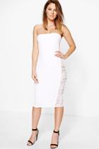 Boohoo Pandi Sheer Lace Bandeau Midi Dress Ivory