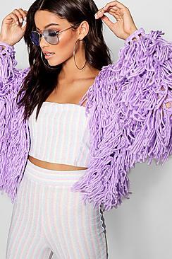 Boohoo Cropped Shaggy Knit Cardigan
