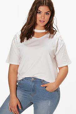 Boohoo Plus Leila Pearl Shoulder Choker T-shirt