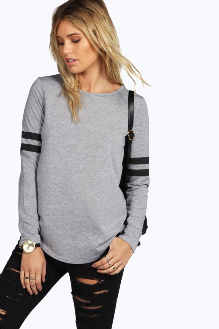 Boohoo Shona Baseball Long Sleeve Top Grey
