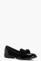 Boohoo Grace Mix Material Pom Slipper Ballet Black