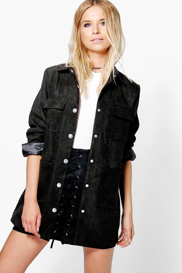 Boohoo Jessica Suedette Utility Jacket Black
