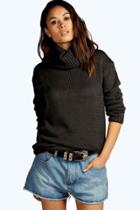 Boohoo Emma Cowl Neck Soft Knit Jumper Charcoal