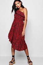 Boohoo Saf Off The Shoulder Ruffle Hem Midi Dress