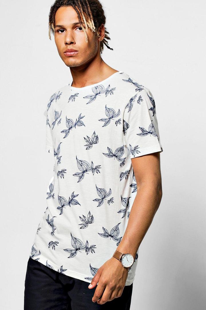 Boohoo White Leaf Printed T Shirt White