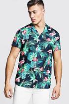 Boohoo Flamingo Print Short Sleeve Revere Shirt