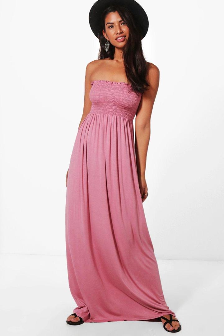 Boohoo Shelley Shirred Bandeau Maxi Dress Rose