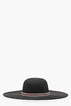 Boohoo Helena Aztec Trim Straw Floppy Hat