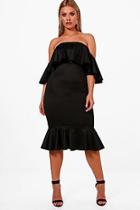 Boohoo Plus Josie Off Shoulder Frill Midi Dress