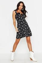 Boohoo Ditsy Floral Lace Up Skater Dress