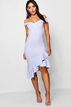 Boohoo Off The Shoulder Ruffle Hem Midi Dress