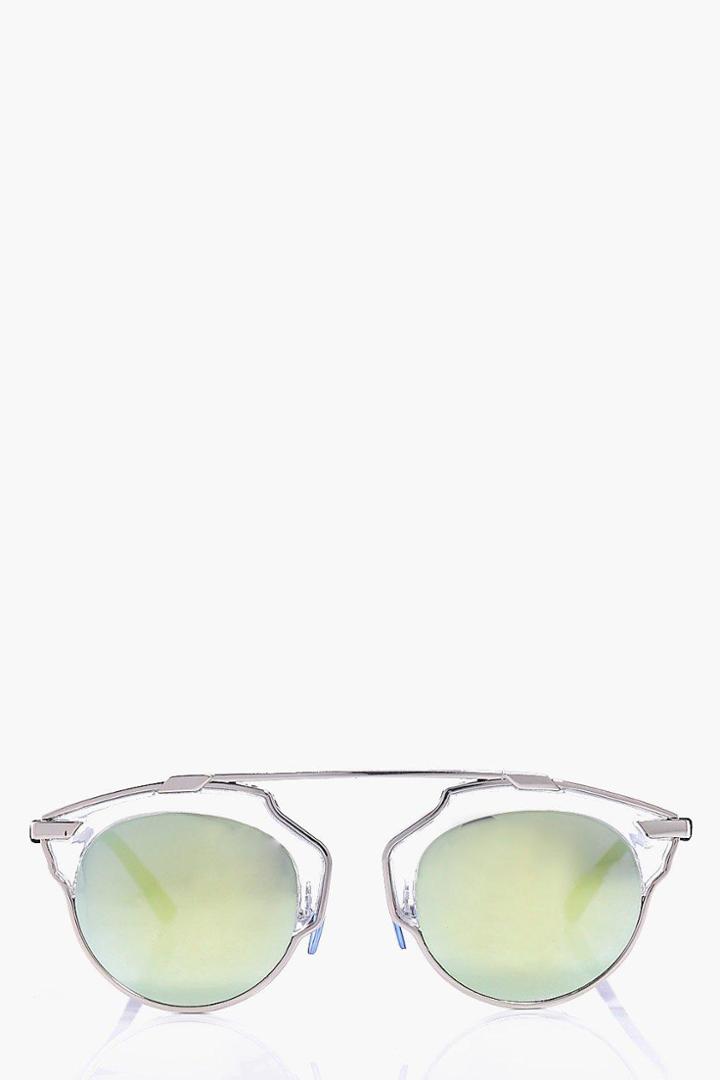 Boohoo Mia Cut Out Brow Bar Revo Lense Sunglasses Gold