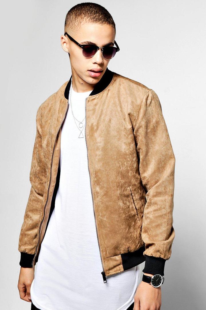 Boohoo Camel Faux Suede Zip Through Bomber Jacket Camel
