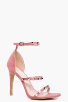 Boohoo Heidi Square Studded 3 Band Heels Pink
