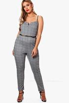 Boohoo Plus Hattie Check Plunge Jumpsuit