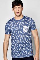 Boohoo All Over Feather Print T Shirt Blue