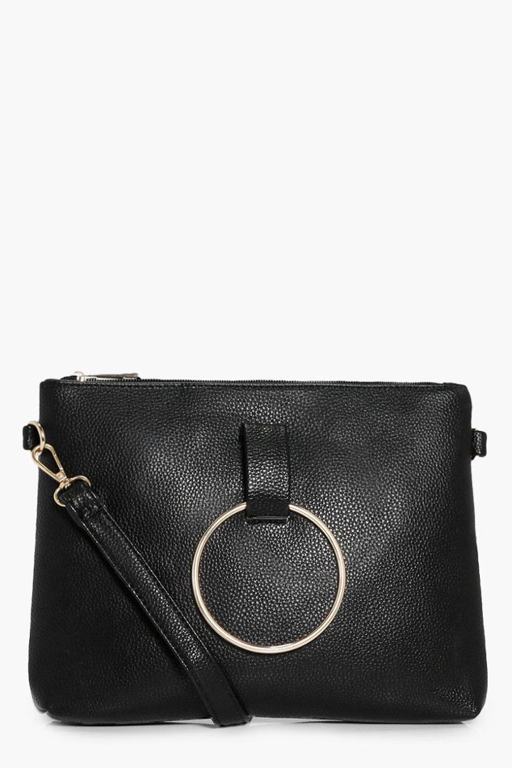 Boohoo Nina Loop Ring Detail Cross Body Bag Black