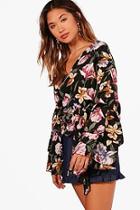 Boohoo Amy Floral Woven Tiered Sleeve Top