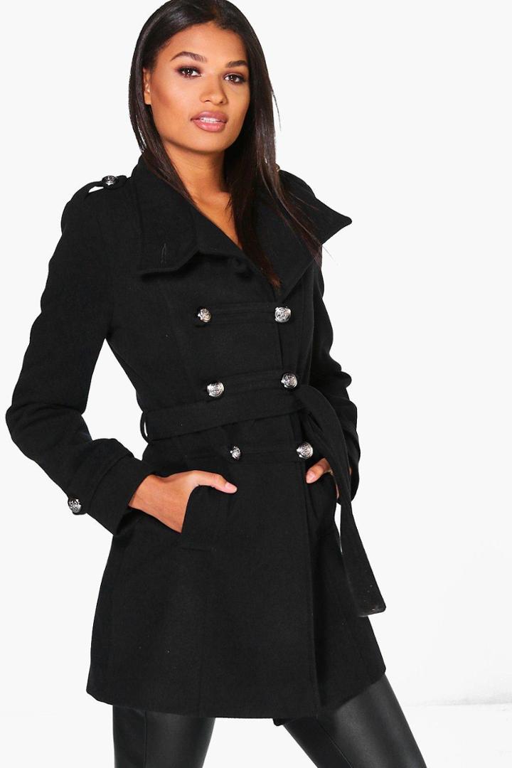 Boohoo Jade Military Wool Look Coat Navy