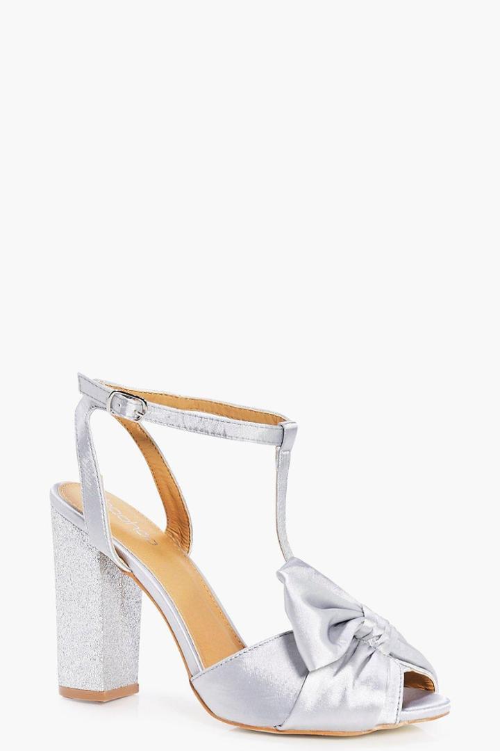 Boohoo Rachel Wrap Front T Bar Block Heel Grey