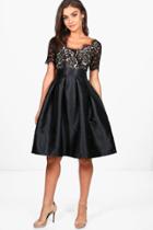 Boohoo Boutique Fay Eyelash Lace Skater Dress Black