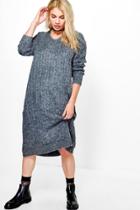 Boohoo Alexis Hooded Knitted Dress Charcoal