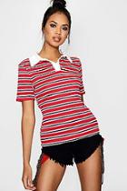 Boohoo Faith Stripe Rib Polo T-shirt