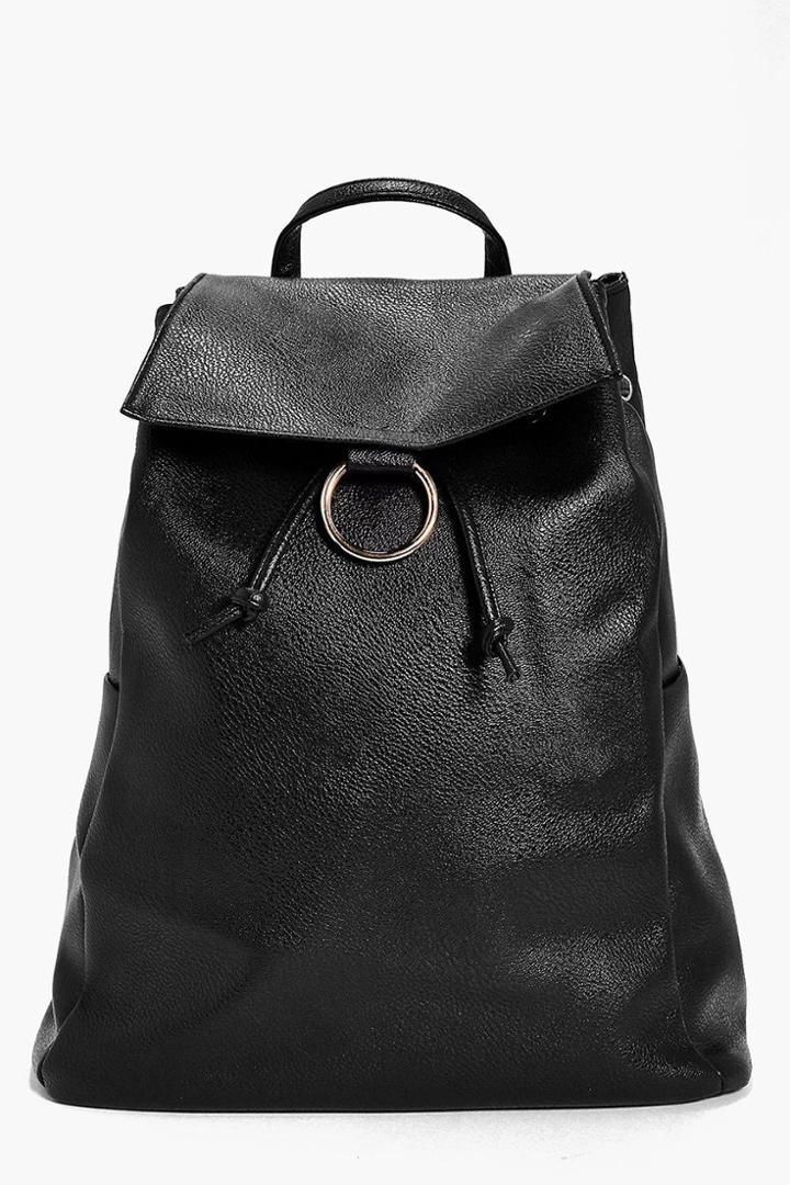 Boohoo Violet Round Clasp Detail Backpack Black