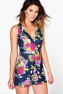 Boohoo Ruby Cross Back V Neck Playsuit