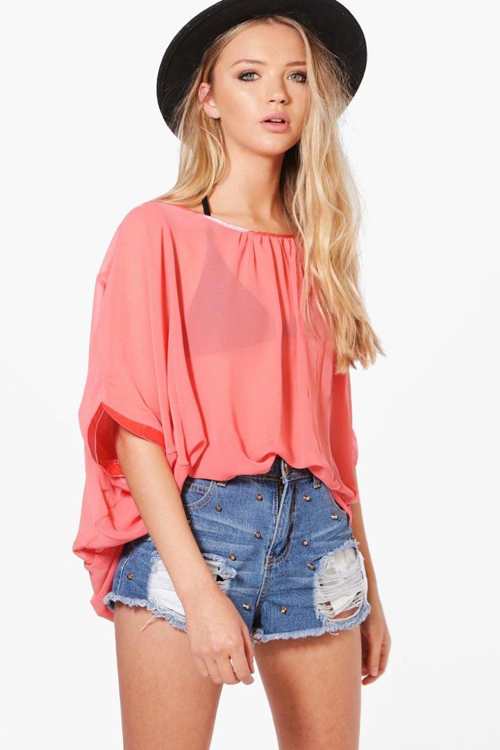 Boohoo Olivia Oversized Blouse Coral
