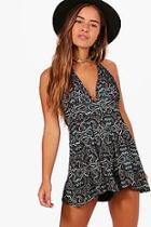 Boohoo Petite Teegan Paisley Print Halter Playsuit