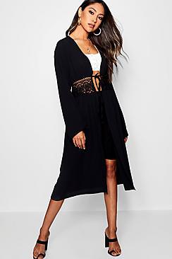 Boohoo Crepe Woven Crochet Trim Kimono
