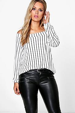 Boohoo Plus Kay Bardot Stripe Top