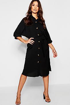 Boohoo Horn Button Oversized Midaxi Shirt Dress