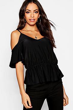 Boohoo Slinky Caged Cold Shoulder Top