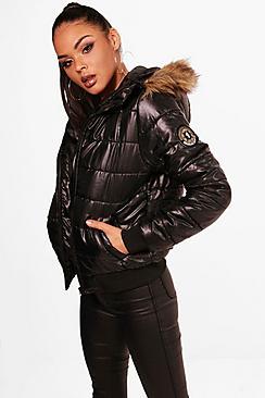 Boohoo Tall Crop Faux Fur Hooded Padded Jacket