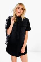 Boohoo Sofia Short Sleeve Utility Denim Shirt Dress Black