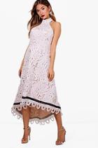 Boohoo Lace Trhem Detail High Low Skater Dress