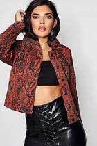 Boohoo Debbie Slim Fit Snake Print Denim Jacket