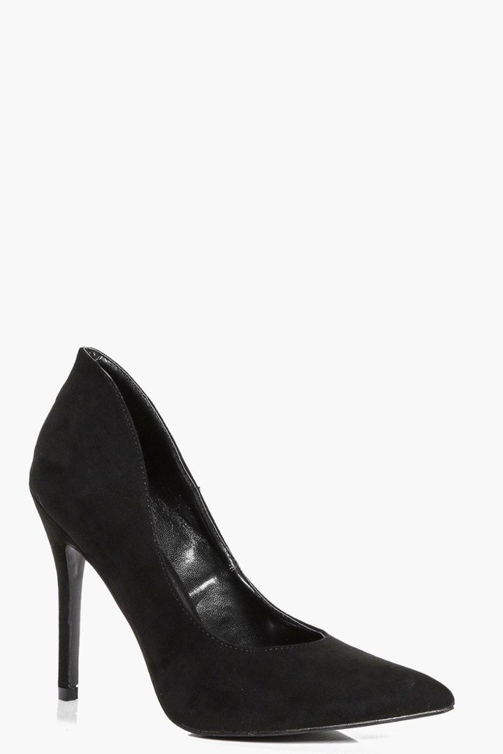 Boohoo Hallie Shaped Suedette Pointed Court Heels Black