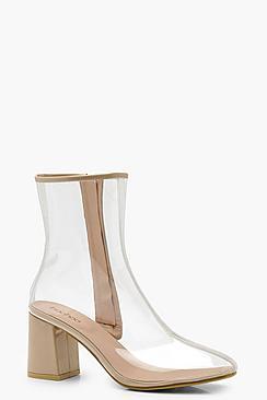 Boohoo Clear Block Heel Shoe Boots