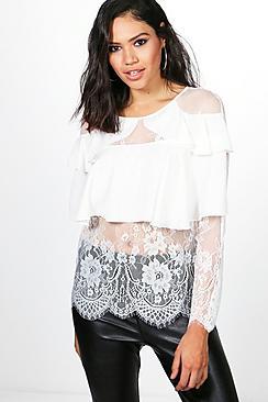 Boohoo Lily Lace Ruffle Insert Blouse