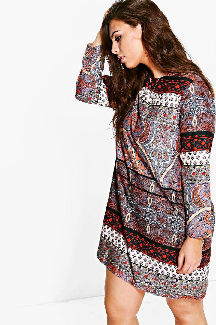 Boohoo Plus Annora Paisley Shift Dress Multi