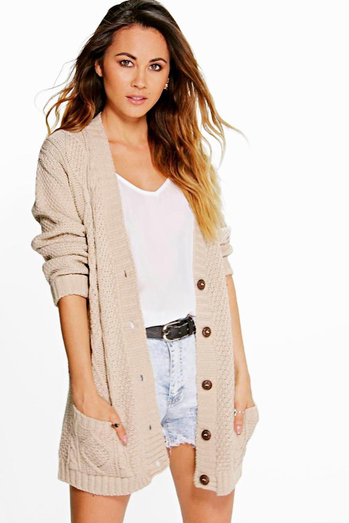 Boohoo Daisy Boyfriend Cardigan Stone