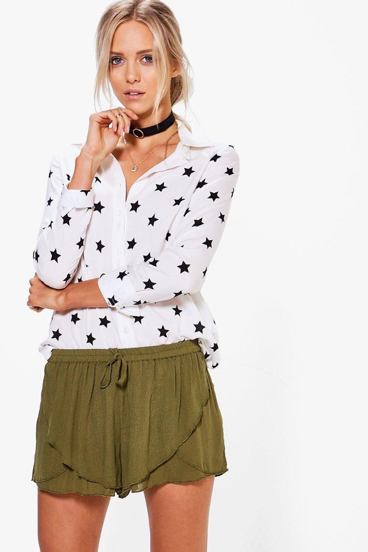 Boohoo Rebecca Double Layer Tassel Tie Runner Shorts Khaki