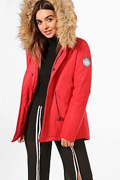 Boohoo Petite Lexi Luxe Faux Fur Hood Sporty Parka