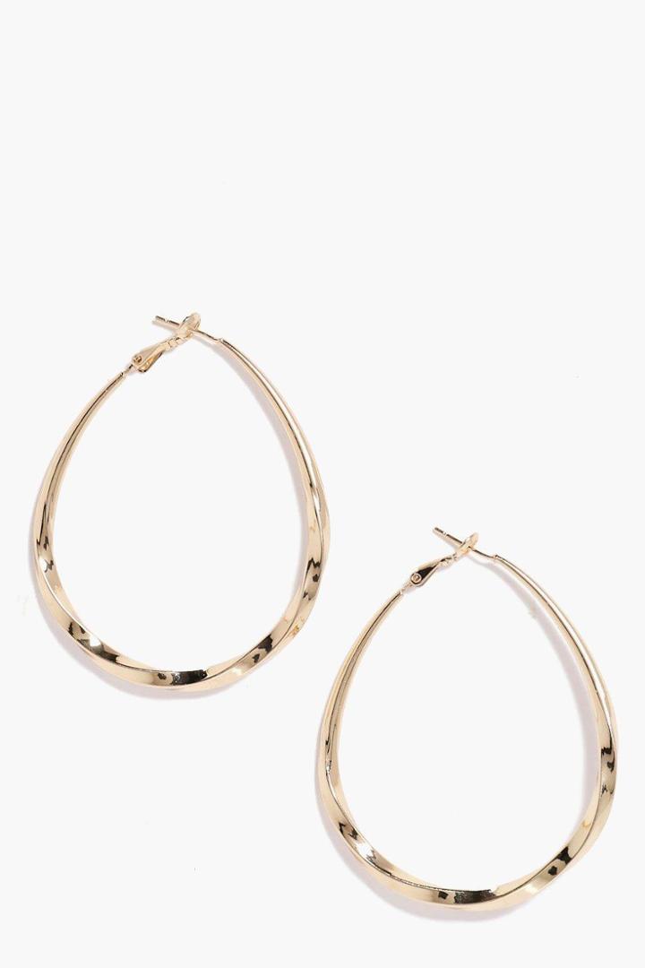 Boohoo Lacey Twisted Teardrop Hoops Gold