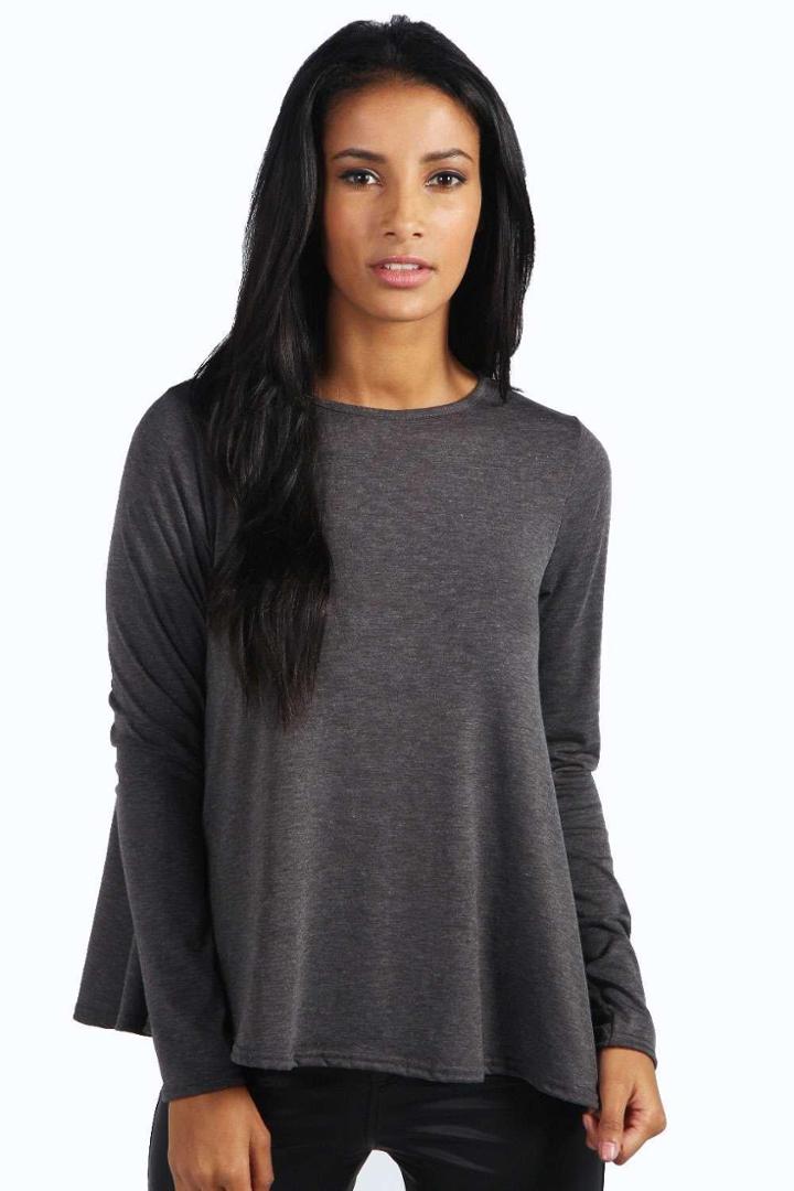 Boohoo Charlotte Long Sleeved Top Charcoal