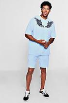 Boohoo Drop Shoulder Flock Print Velour Short Set