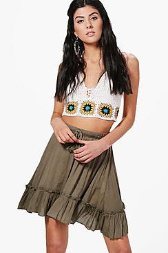 Boohoo Nori Tassle Tie Ruffle Hem Skater Skirt